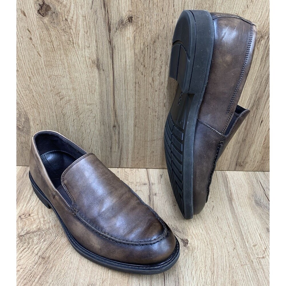 ECCO Men’s Brown Leather Slip On Loafers Moc Toe Comfort Shoes EU 44 US 10
